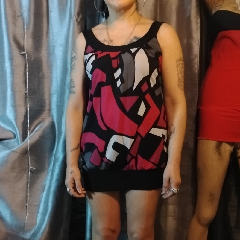 Geometric Black and Red Mini Dress